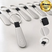 BK Gift Logonuza Özel 10 Adet 2418 Çift Taraflı Metal ve Siyah Suni Deri Lazer Baskılı Anahtarlık