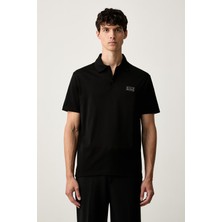 Paul & Shark Erkek Normal Kalıp Logo Etiketli Esnek Pamuklu Kısa Kollu Siyah Polo Yaka T-Shirt 16311719-11D
