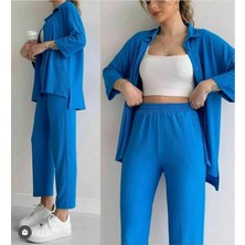 Exit Collection Kadın Bürümcük Önü Düğmeli Cep Detaylı Capri Ikili Kimono Takım