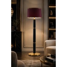 Venüs Nova Venüs Benetnasch | Modern Parlak Siyah & Gold Detaylar Metal Lambader | Bordo Gold Şerit Kumaş Başlık | Ayaklı Premium Aydınlatma | 2 mm Profil