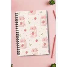 giftkonsept Çilekli Süt  ve Kalp Motifli 50 Yaprak 100 Sayfa Sprialli Defter