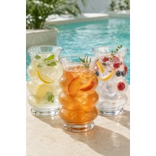 Mutfiko 3’lü Dalgalı Cam Meşrubat Bardağı 360 ml – Soğuk Içecek, Limonata ve Kokteyl Sunum Seti