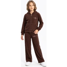 Modanino Kız Çocuk Selanik Kumaş Fermuarlı+Kapüşonlu Alt-Üst Takım 3-12 Yaş 12751DS