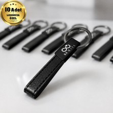 BK Gift Logonuza Özel 10 Adet 2411 Çift Taraf Lazer Baskılı Siyah Metal Suni Deri Anahtarlık