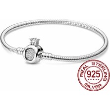Kumsal Concept Bileklik 925 Ayar Gümüş Charm Takılabilir Taç O Klipsili Yılan Gümüş