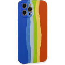 Bezos iPhone 12 Pro Kılıf Ebruli Lansman Silikon - Mavi-Turuncu