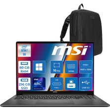 MSI Msı Modern 16S Aı+ G3MG Intel Core Ultra 7 355 Aı 80GB Ddr5 256GB SSD Intel Graphic 16” Fhd+ (1920x1200),120Hz IPS WIN11PRO Taşınabilir Bilgisayar G3MGXTRP26+ZETTAÇANTA