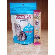 Snacky Crunch Anti-Age (Yaşlanma Karşıtı) Somonlu Kedi Ödülü 60 gr +10 Adet Tonbalıklı Kedi Ödül Krema