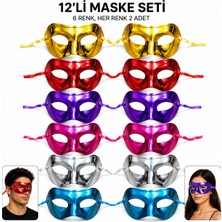 Mossem 1239LI Metalik Venedik Parti Maskesi Seti – 6 Renk Karışık