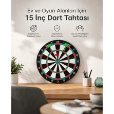 Mossem 15 Inç Büyük Boy Dart Tahtası Ev Oyun Seti 4 Adet Metal Uç Oklu