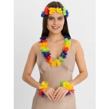 Mossem Rengarenk Hawaii Kolye Taç Bileklik Seti 4 Parça