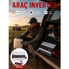 Mossem 1000W Güç Inverteri Araç Aküsünden Priz Çıkışı Sağlayan Çevirici