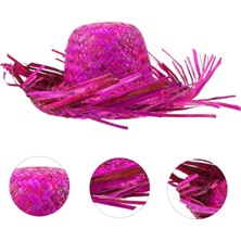 Mossem Tropikal Parti Pembe Fuşya Hasır Hawaii Şapkası 13X36 cm