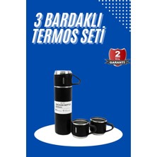 Mossem Termos Seti 3'lü Bardak Seti Isı Dayanıklı Siyah Paslanmaz Çelik Vakumlu