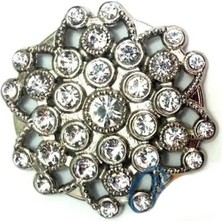 Mossem Taşlı Yuvarlak Broş, Sandık Süsü 4,5 cm - Nikel, 1 Adet