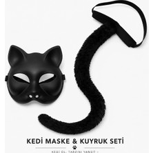 Mossem Siyah Kedi Maskesi ve Peluş Kuyruk Kostüm Seti 70 cm
