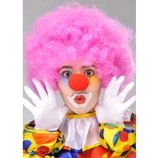 Mossem Pembe Renk Kıvırcık Afro Bonus Peruk Takma Saç ve Kırmızı Burun Seti