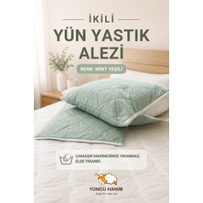 Yüncü Hanım Mint Yeşili Renkli Kuzu Yünü Dolgulu Kapitoneli Yastık Alezi , Doğal Pamuk Kumaş 50X70 cm (2 Adet)