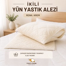 Yüncü Hanım Krem Renkli Kuzu Yünü Dolgulu Kapitoneli Yastık Alezi , Doğal Pamuk Kumaş 50X70 cm (2 Adet)