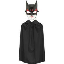 Mossem Batman Maskesi Cat Woman ve Batman Pelerini 90 cm Siyah Renk Set
