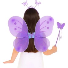 Mossem Lila Mor Kelebek Kız Seti – 50 cm Kelebek Kanadı, Taç ve Asa