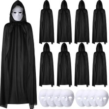Mossem 120 cm Siyah Kapüşonlu Pelerin ve Boyanabilir Karton Maske 8’li Set