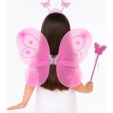 Mossem Pembe Kelebek Kız Seti – 50 cm Kelebek Kanadı, Taç ve Asa