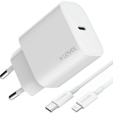 Bg Store X-Level 20W Hızlı Şarj Adaptör Seti - Type-C'den Lightning Kablolu, Pd/qc/pps Destekli, Akım Korumalı, Kompakt, Akıllı Çip, 3A, XC4045, Beyaz