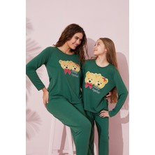 Siyah İnci Yeşil Baskılı Pamuklu Örme Pijama Takım 24241068