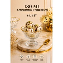 Mutfiko Lüks 6’lı Ayaklı Cam Dondurmalık & Tatlı Kasesi 180 ml Gold Detaylı Sunumluk