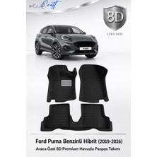 Otocraft Ford Puma Benzinli Hibrit 2019-2026 Araca Özel 8d Havuzlu Oto Paspas Siyah Tam Set 3 Parça