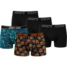 JONY CRIS 5’li Erkek Boxer Seti Dijital Baskılı Pamuklu Likralı Esnek Rahat Kalıp Desenli İç Çamaşırı