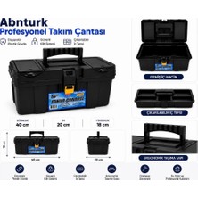 Abnturk 16'' Sağlam Plastik Kilitli Iç Tepsili Profesyonel Takım Çantası-Dayanıklı Geniş Gövdeli Çok Bölmeli Alet Çantası 40X20X18CM