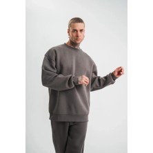 Modayakamoz Uzun Kol Bisiklet Yaka Basic Sweatshirt - Füme