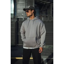 Modayakamoz Üç Iplik Penye Kapşonlu Basic Sweatshirt - Boyalı Gri