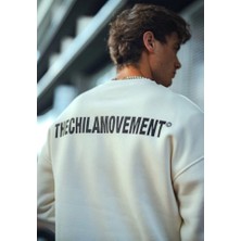 Modayakamoz Kışlık Bisiklet Yaka Oversize Baskılı Sweatshirt - Beyaz