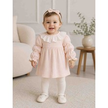 Babys Tasarım Kız Bebek Yazlık Uzun Kollu Pamuklu Fırfır Yakalı Elbise Günlük Bebek Elbisesi