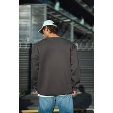 Modayakamoz Kışlık Bisiklet Yaka Üç Iplik Basic Sweatshirt - Antrasit