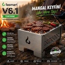 Fasmart V6.1 Tortoise Taşınabilir Kamp Mangalı 25X40 cm Tamamı Galvaniz Geçmeli Portatif Kömürlü Piknik Bahçe Mangalı
