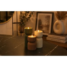 3'lü Set Modern Yivli Tasarım Dekoratif LED Mumluk Takımı
