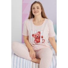 Siyah İnci Çok Renkli Curve Büyük Beden Battal Boy Pamuklu Örme Pijama Takımı