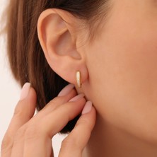Nox Jewelry 14 Ayar Altın Kaplama Gümüş Zirkon Taşlı Halka Huggie Küpe- ES00145