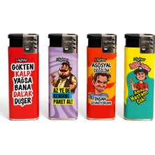 Onr Store Komik Yazılı Gazlı Çakmak 4\'lü Karışık Desenli Hediyelik Çakmak Seti