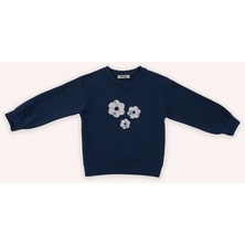 Panço Kız Bebek Çiçek Aplike Detaylı Lacivert Sweatshirt