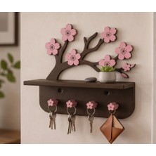 Nokta Labs Kiraz Çiçeği Tasarımlı Dekoratif Duvar Rafı ve Anahtarlık - Cherry Blossom Wall Shelf & Key Holder
