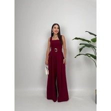 Moda Durağı Rosso Kadın Kemer Detaylı Askılı Bol Paça Tulum