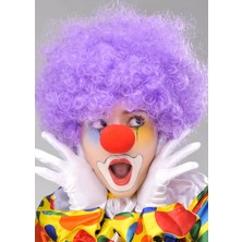 Mossem Mor Renk Kıvırcık Afro Bonus Peruk Takma Saç ve Kırmızı Burun Seti