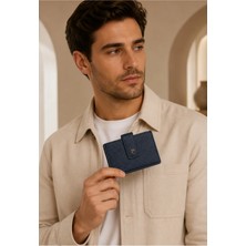 Pierre Cardin %100 Hakiki Deri Çıtçıtlı Erkek Lacivert Kartlık - Deri Erkek Aksesuar - PC-0414