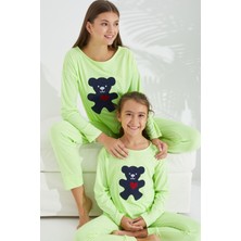 Siyah İnci Neon Yeşil Pamuklu Likralı Örme Pijama Takım
