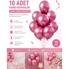 Ufak Tefek Şeyler 10 Adet Pembe Krom Balon Seti 12 Inç - Parlak Metalik Doğum Günü ve Parti Balonları